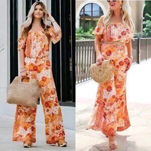 Free People Carmen Off-the-Shoulder Jumpsuit in Golden Gate